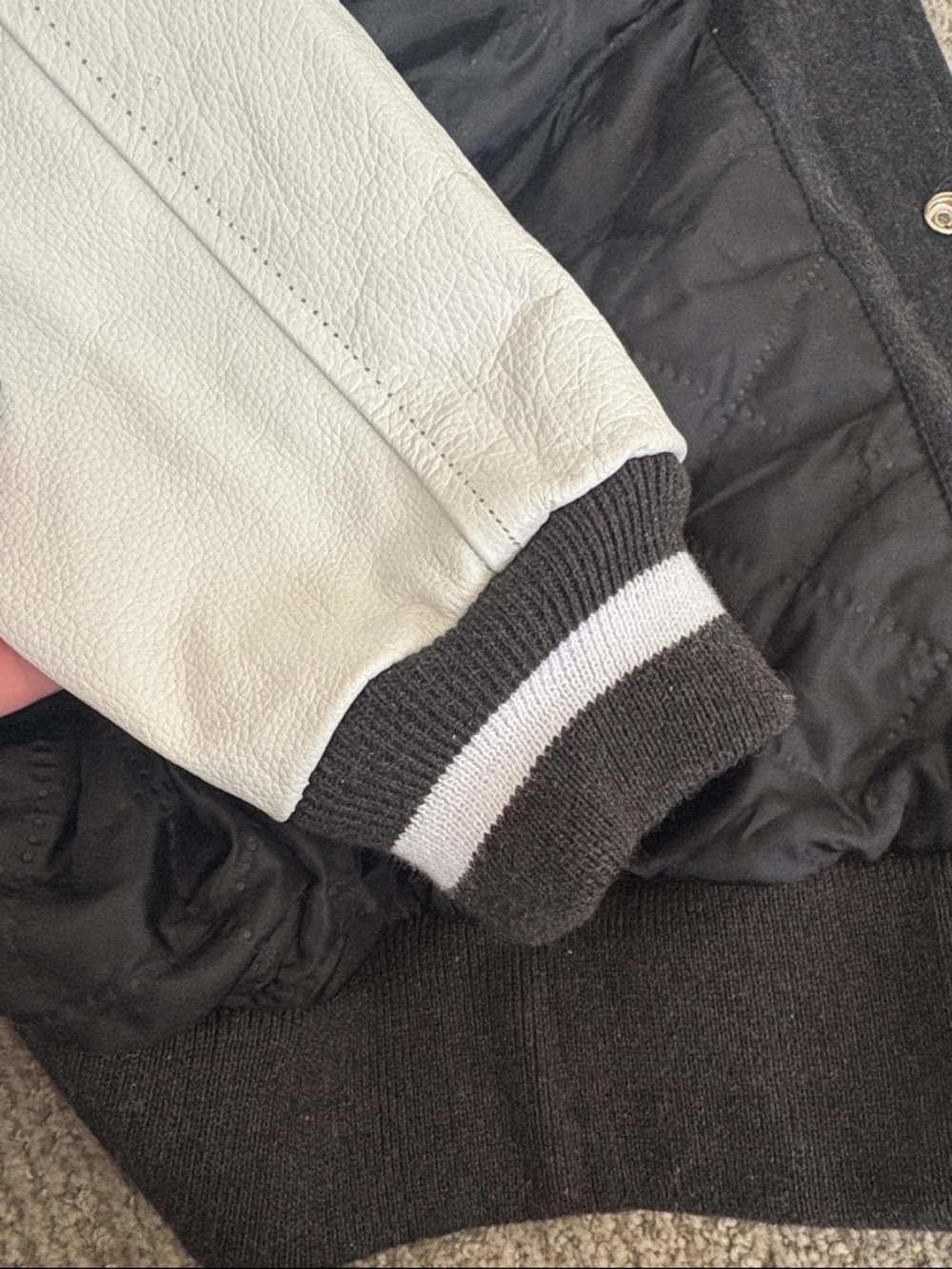 Black and White Varsity Jacket with Blue Appliqué - Picture 14 of 15